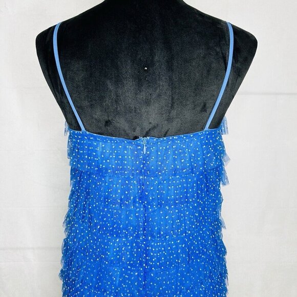 Lovers + Friends Jane Mini Dress Blue Tiered Tulle Polka Dot Size Medium Lined - Picture 8 of 10